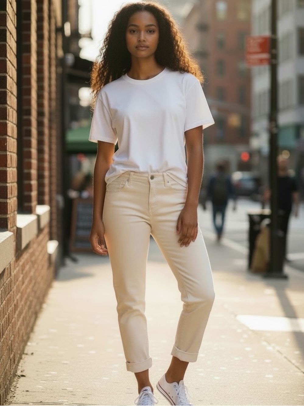 R.Display Paris Cream Cropped Denim Jeans Mid Rise Sz 4 (Tag EU 36)
